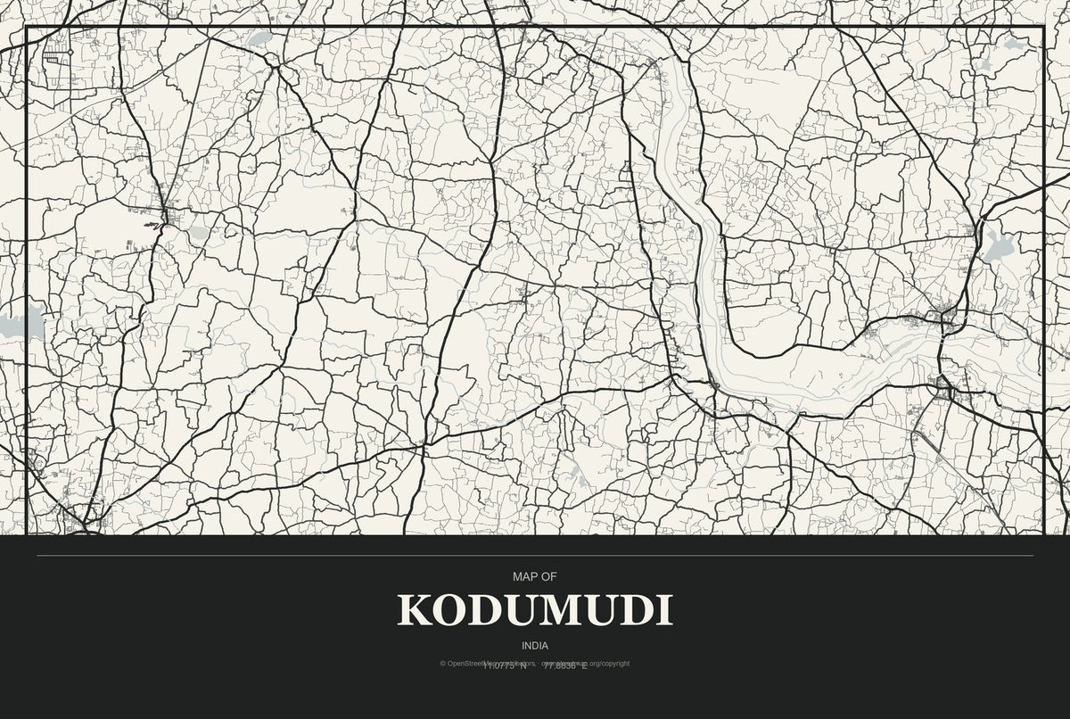 Kodumudi, India City Map Aluminum Sign in Museum Plaque style