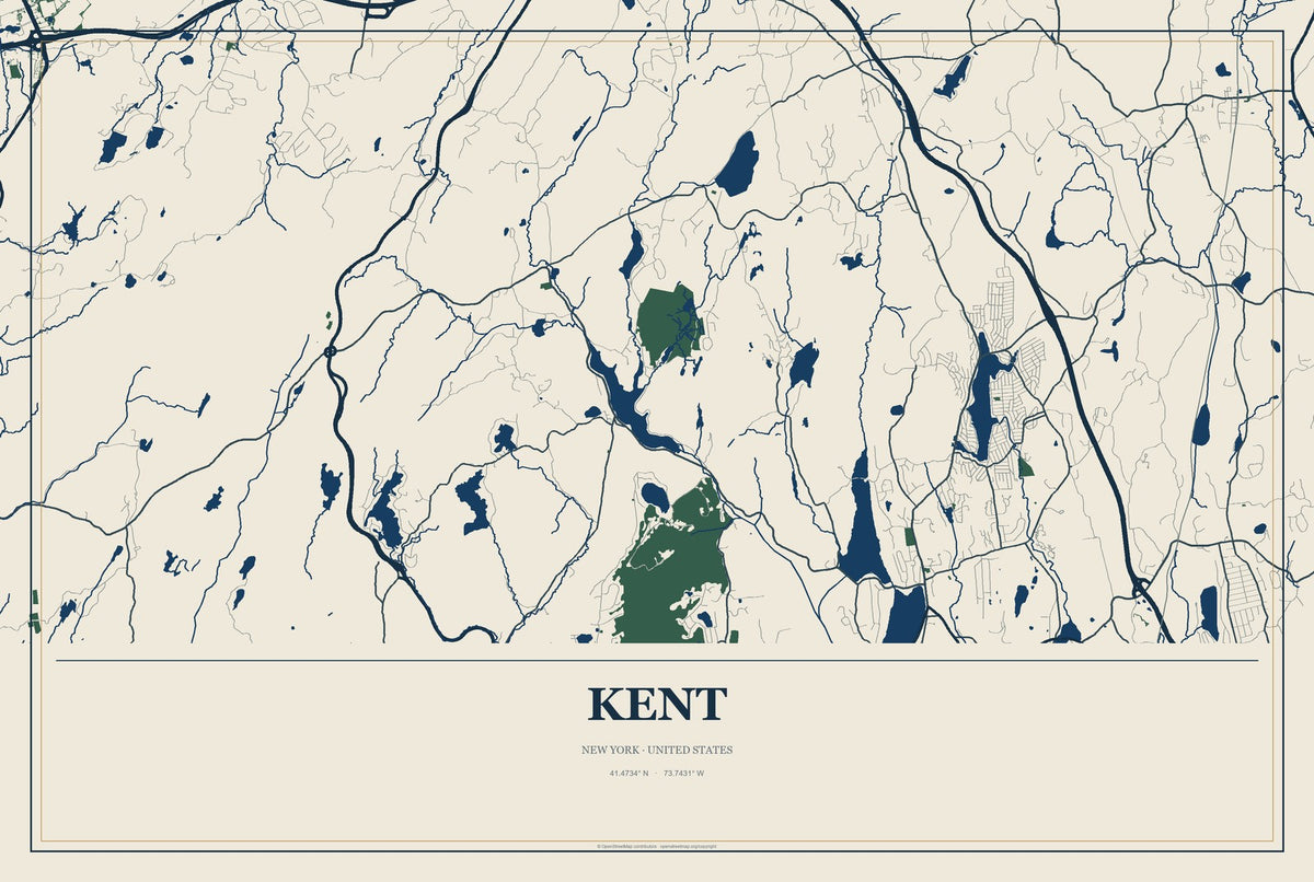 Kent, New York City Map Aluminum Sign in Coastal Cutout style