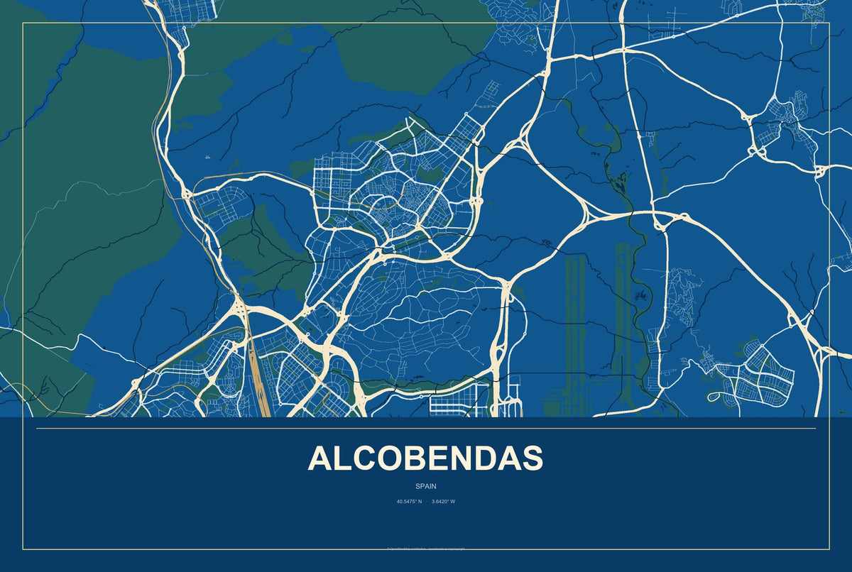 Alcobendas, Spain City Map Aluminum Sign in Harbor Cobalt style
