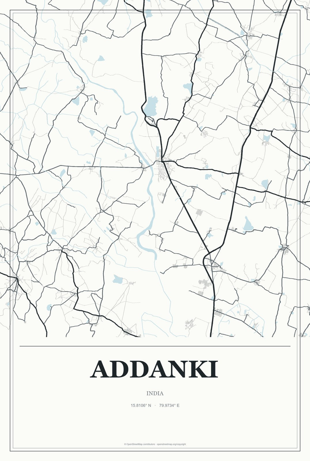 Addanki, India City Map Aluminum Sign in Gallery Air style