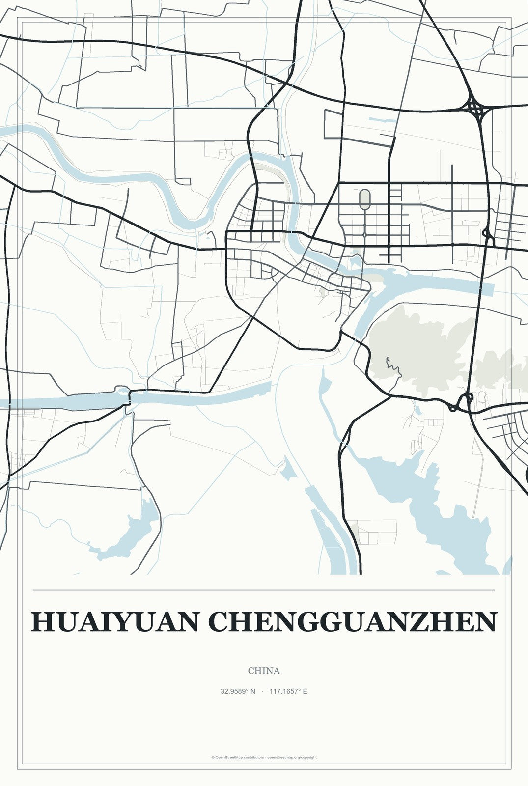 Huaiyuan Chengguanzhen, China City Map Aluminum Sign in Gallery Air style