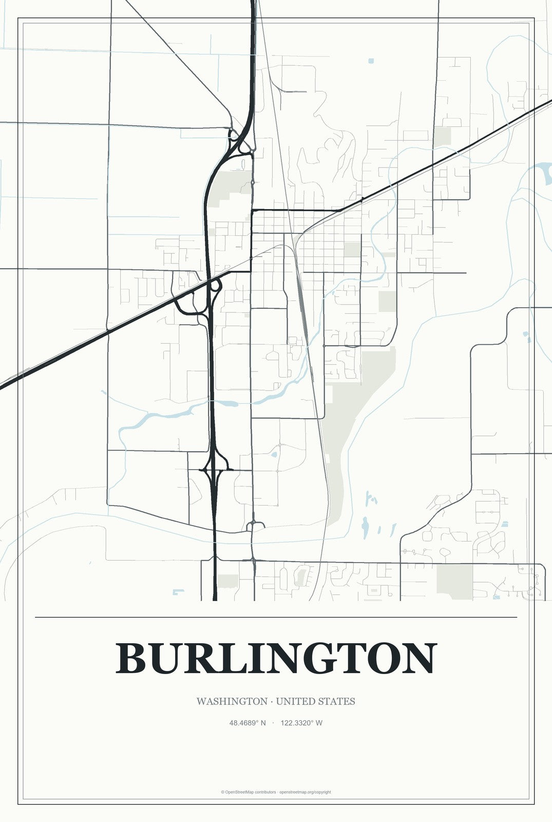 Burlington, Washington City Map Aluminum Sign in Gallery Air style