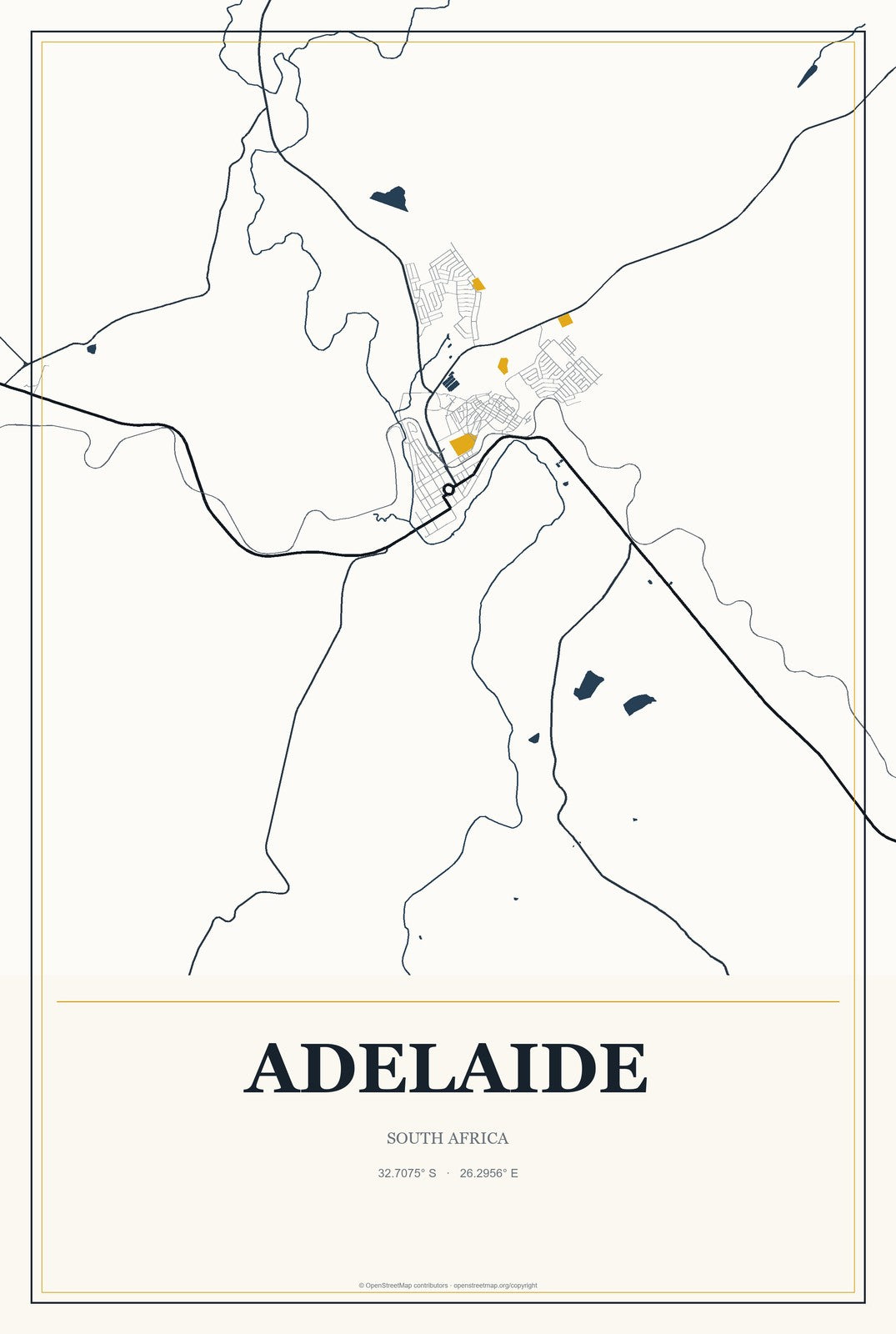 Adelaide, South Africa City Map Aluminum Sign in Citrine Modern style