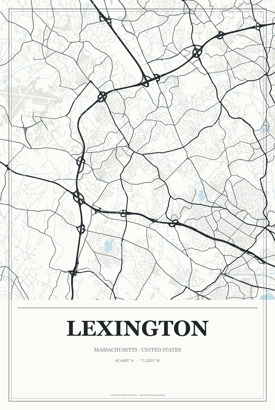 Lexington, Massachusetts City Map Aluminum Sign in Gallery Air style