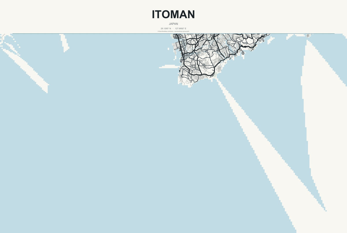 Itoman, Japan City Map Aluminum Sign in Headline Atlas style