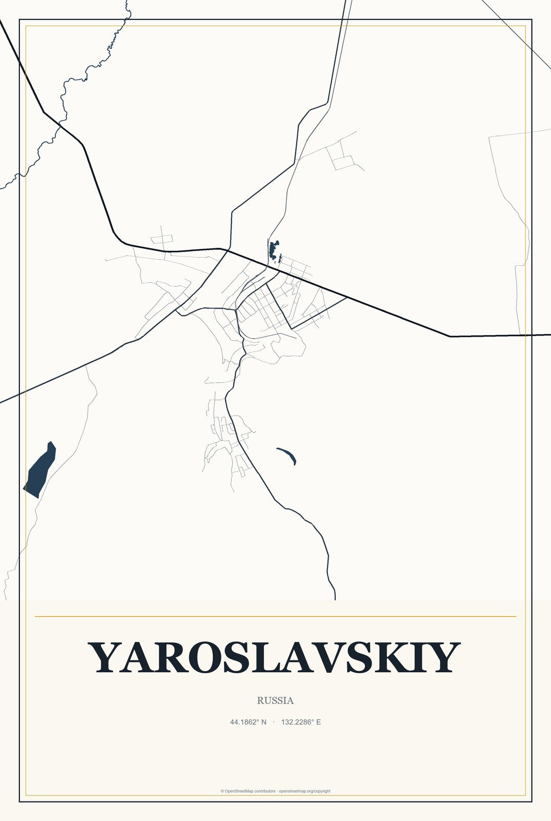 Yaroslavskiy, Russia City Map Aluminum Sign in Citrine Modern style
