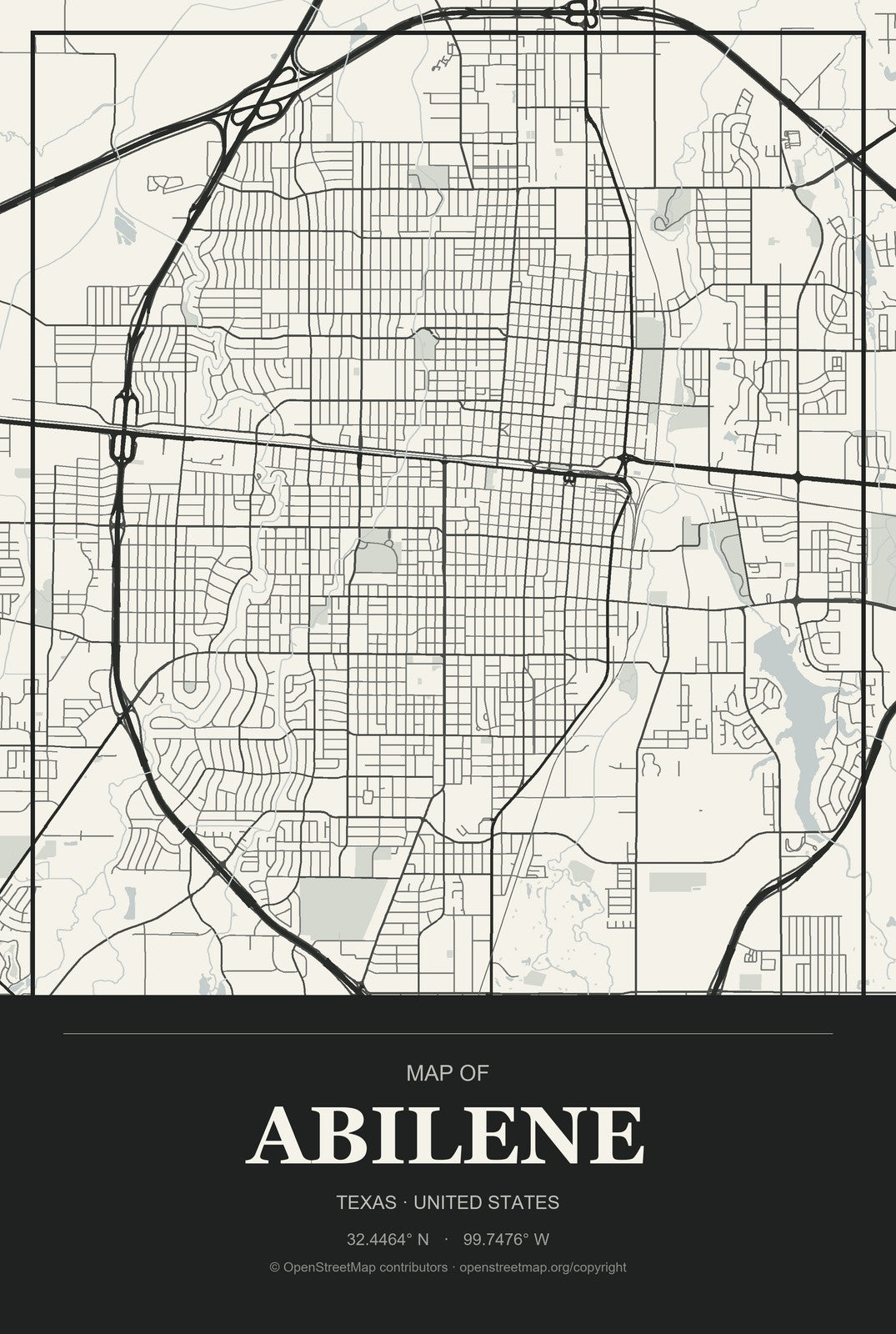 Abilene, Texas City Map Aluminum Sign in Museum Plaque style