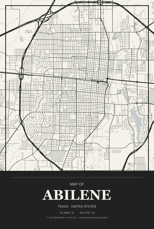 Abilene, Texas City Map Aluminum Sign in Museum Plaque style