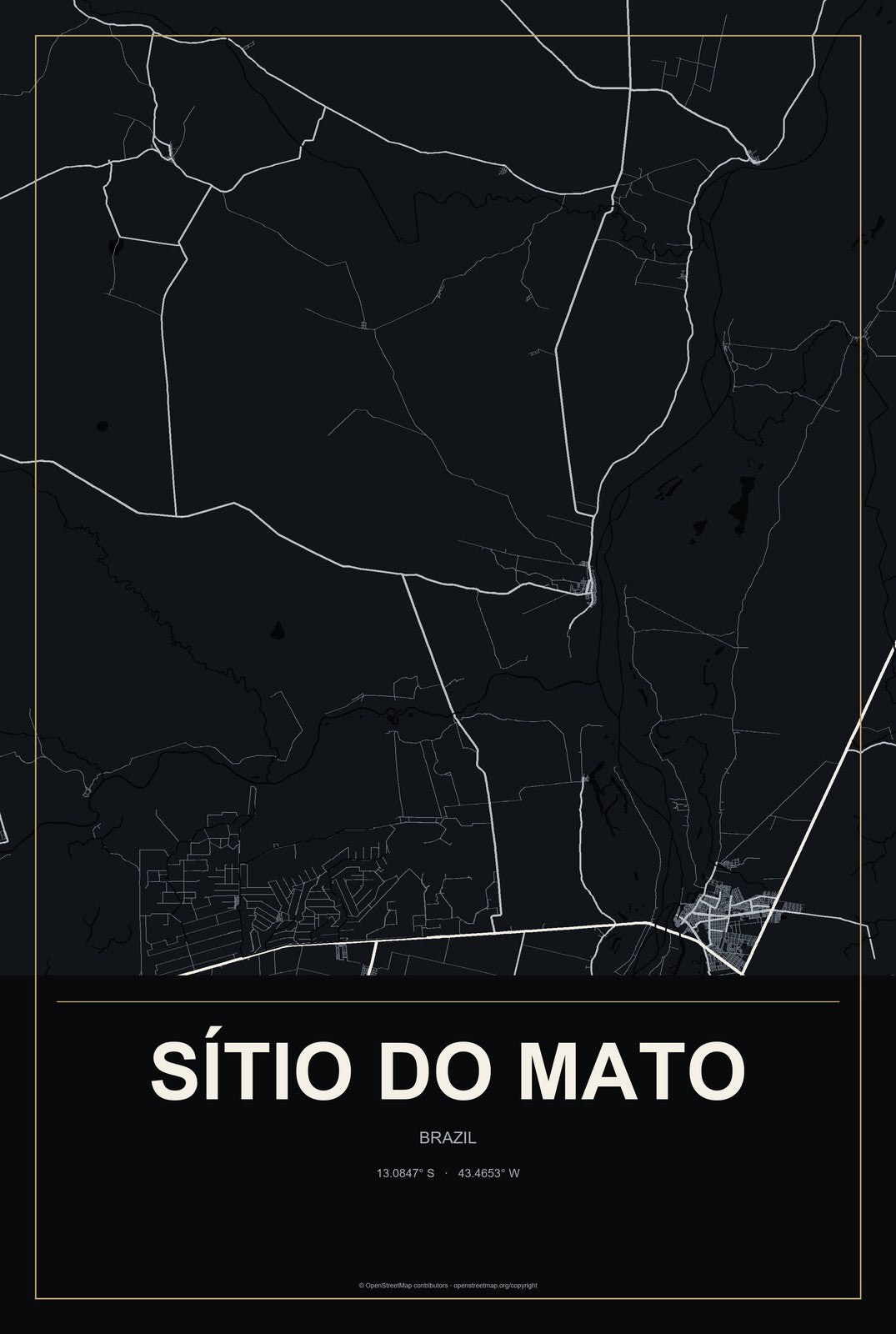 Sítio do Mato, Brazil City Map Aluminum Sign in Metropolitan Noir style