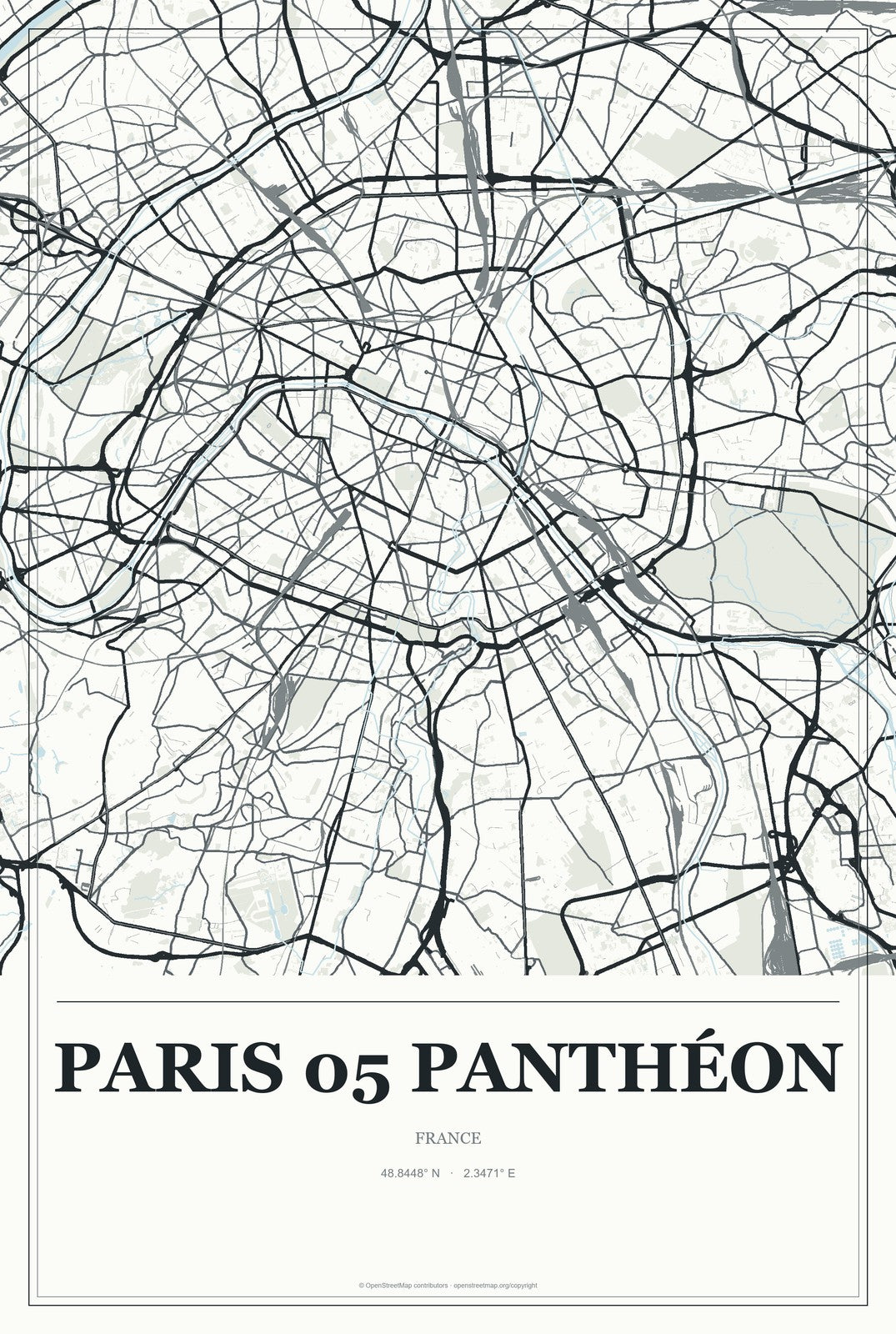 Paris 05 Panthéon, France City Map Aluminum Sign in Gallery Air style
