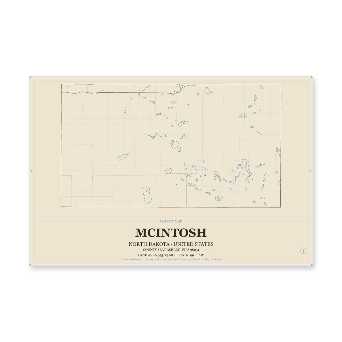 McIntosh County, North Dakota Map Aluminum Sign in Heritage Nautical style
