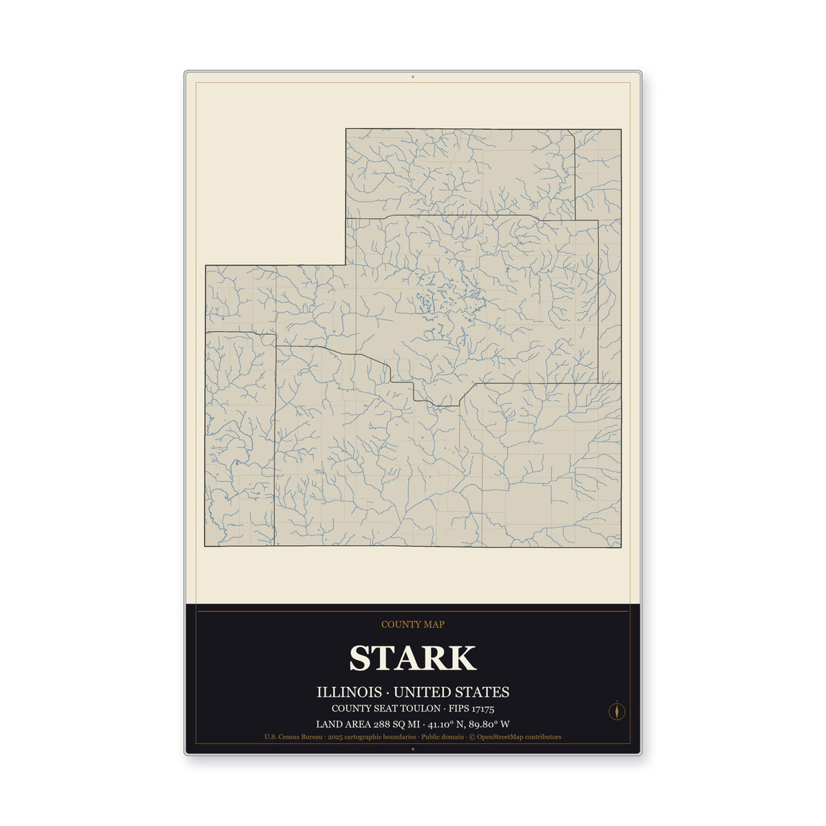 Stark County, Illinois Map Aluminum Sign in Museum Plaque style