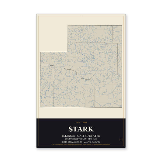 Stark County, Illinois Map Aluminum Sign in Museum Plaque style