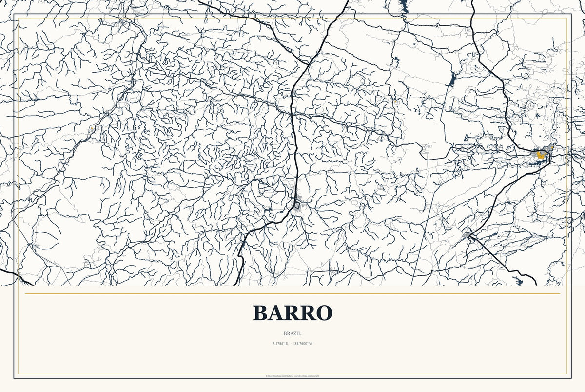 Barro, Brazil City Map Aluminum Sign in Citrine Modern style