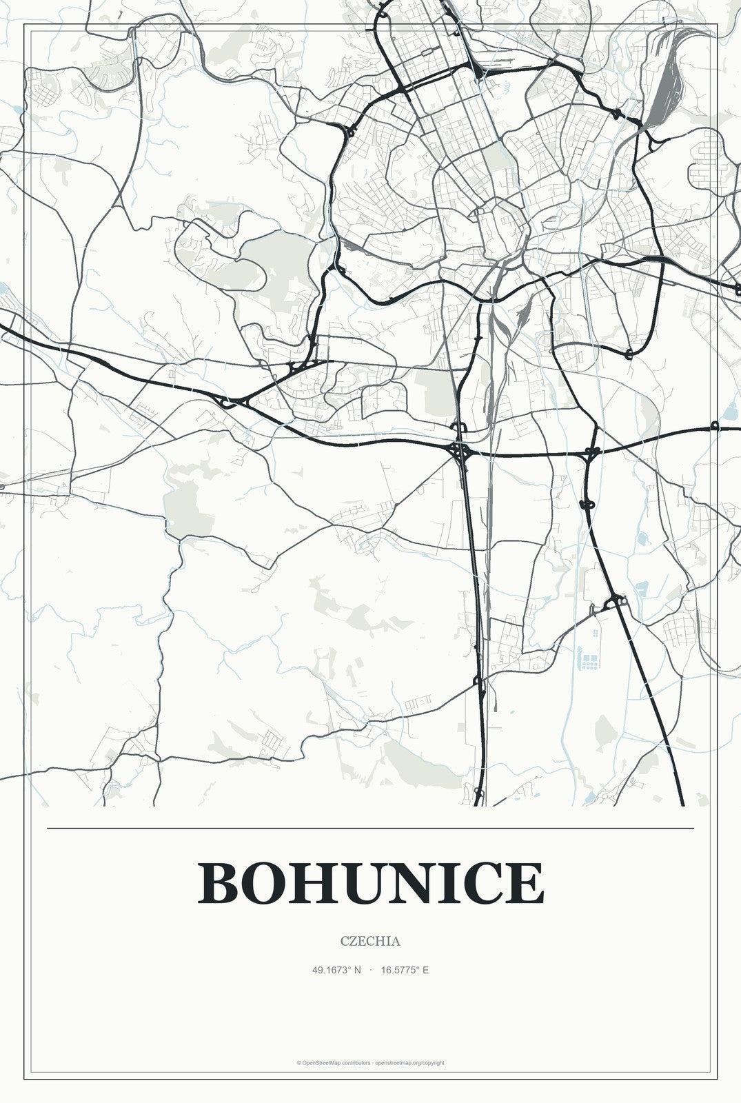 Bohunice, Czechia City Map Aluminum Sign in Gallery Air style
