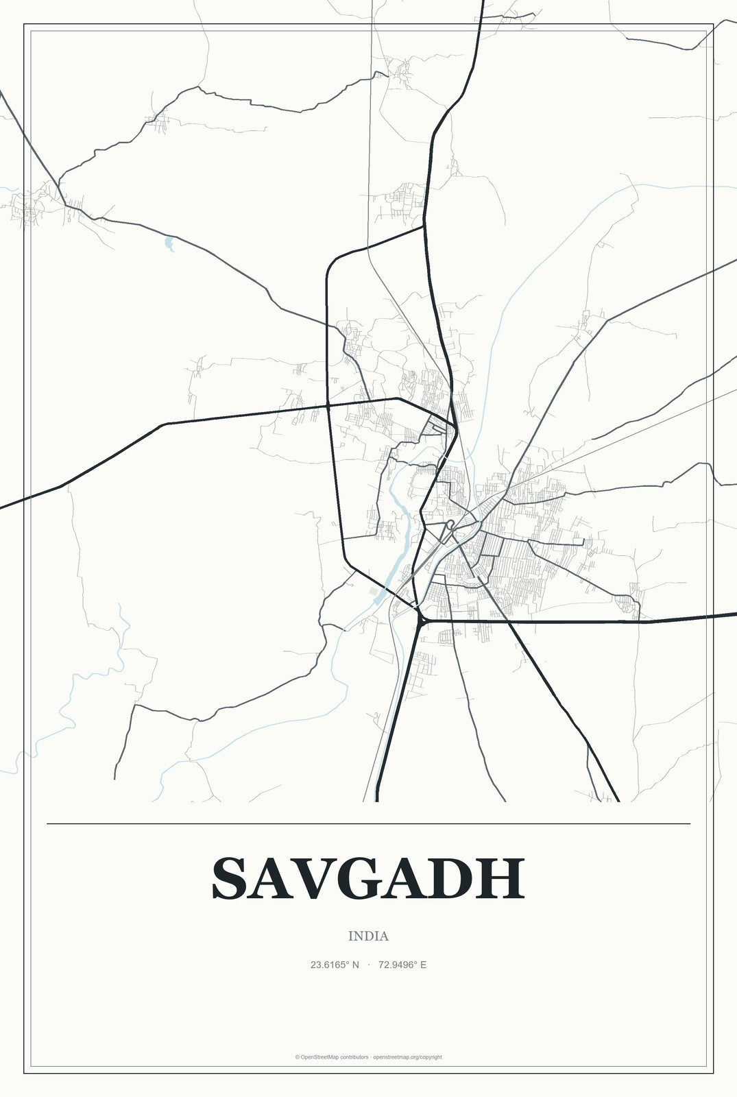 Savgadh, India City Map Aluminum Sign in Gallery Air style