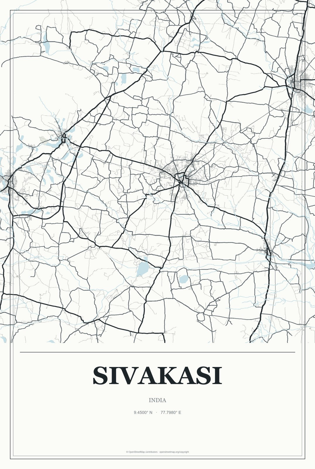 Sivakasi, India City Map Aluminum Sign in Gallery Air style
