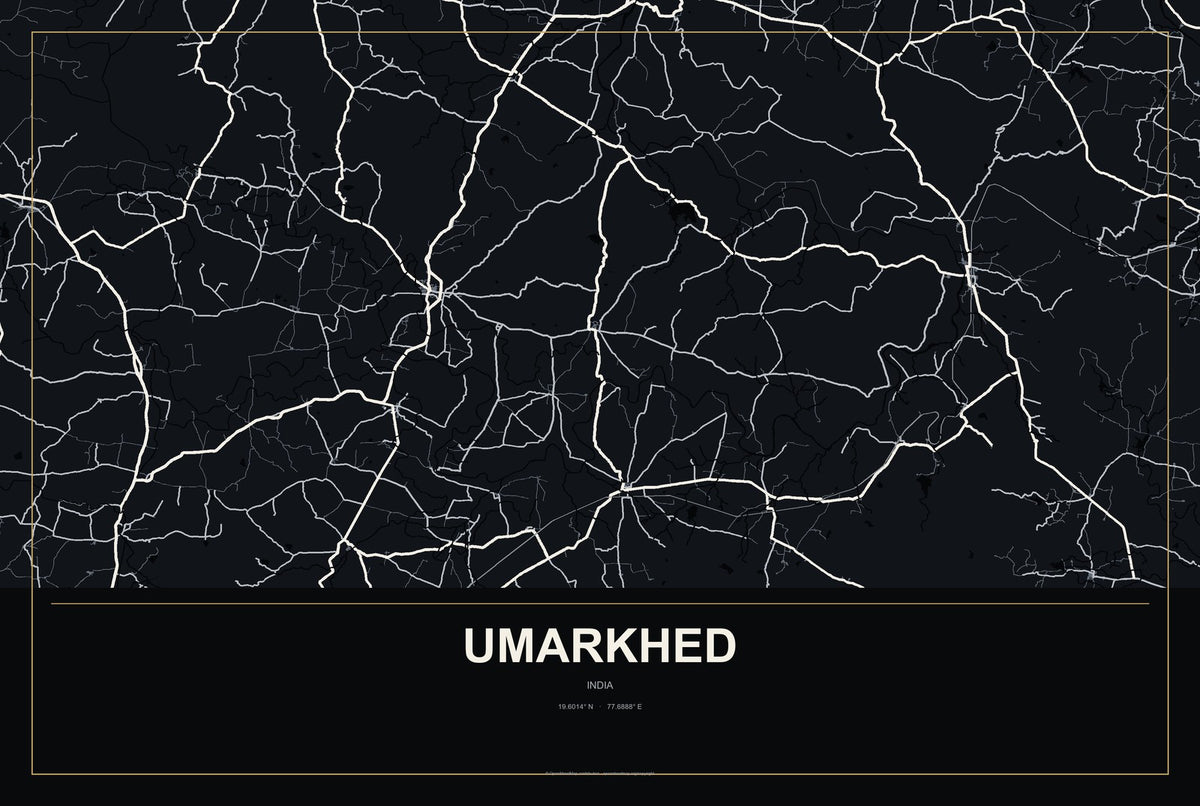 Umarkhed, India City Map Aluminum Sign in Metropolitan Noir style