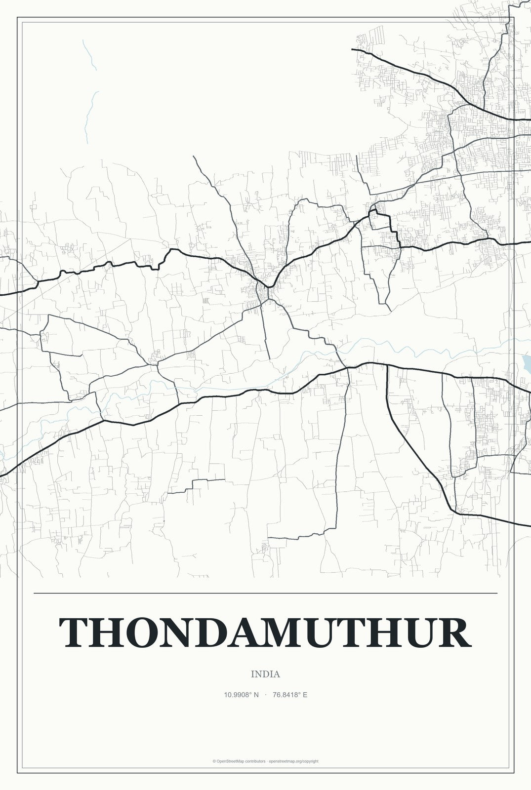 Thondamuthur, India City Map Aluminum Sign in Gallery Air style