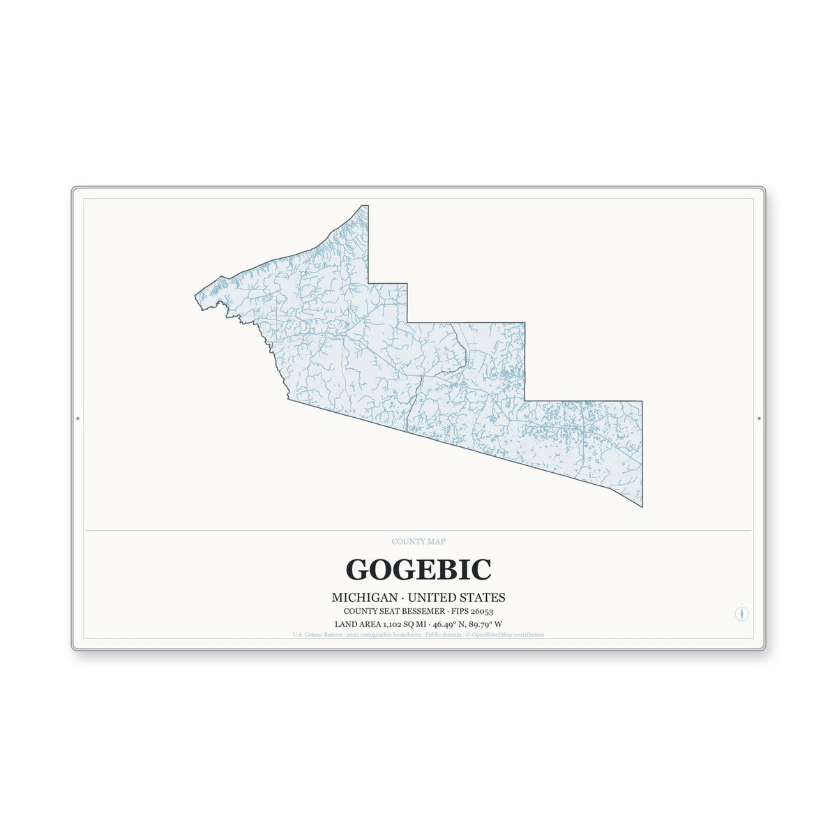 Gogebic County, Michigan Map Aluminum Sign in Gallery Air style
