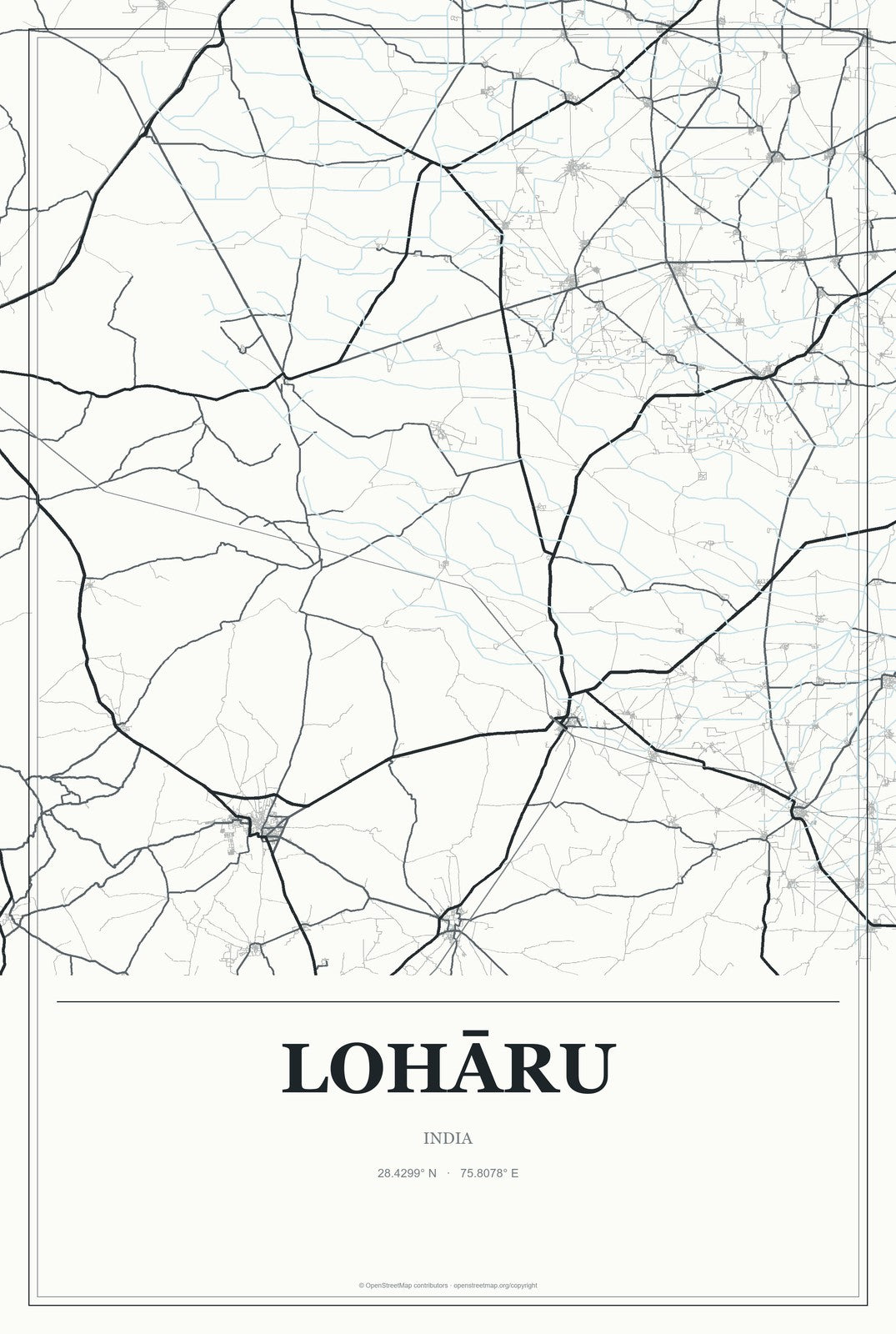 Lohāru, India City Map Aluminum Sign in Gallery Air style