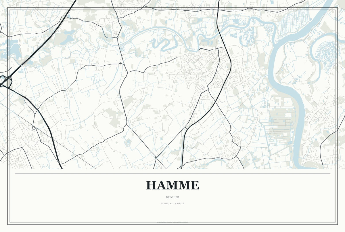 Hamme, Belgium City Map Aluminum Sign in Gallery Air style