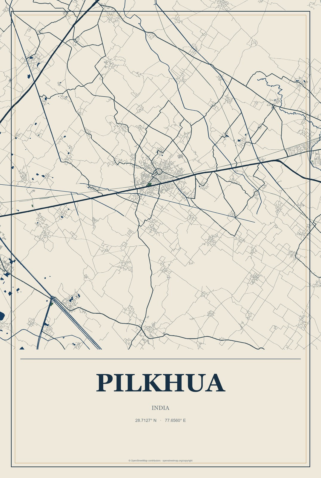Pilkhua, India City Map Aluminum Sign in Coastal Cutout style