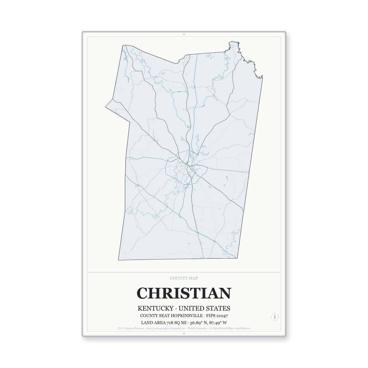 Christian County, Kentucky Map Aluminum Sign in Gallery Air style