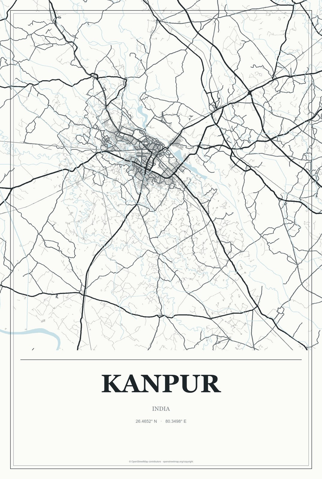Kanpur, India City Map Aluminum Sign in Gallery Air style