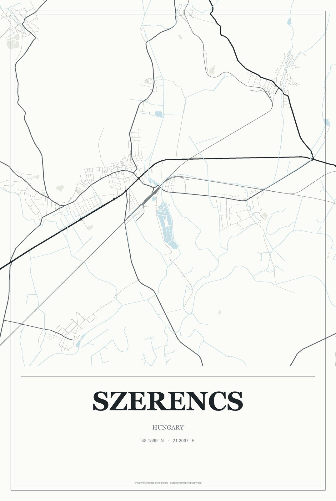 Szerencs, Hungary City Map Aluminum Sign in Gallery Air style
