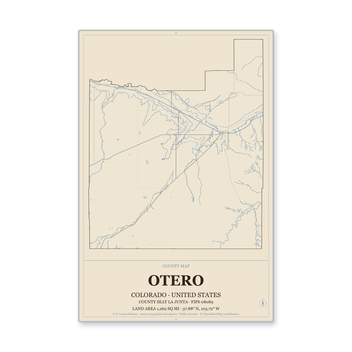 Otero County, Colorado Map Aluminum Sign in Heritage Nautical style