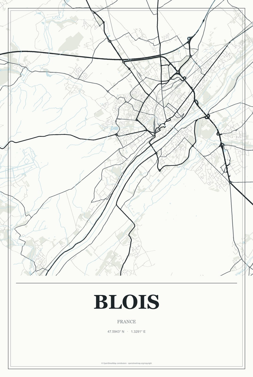 Blois, France City Map Aluminum Sign in Gallery Air style
