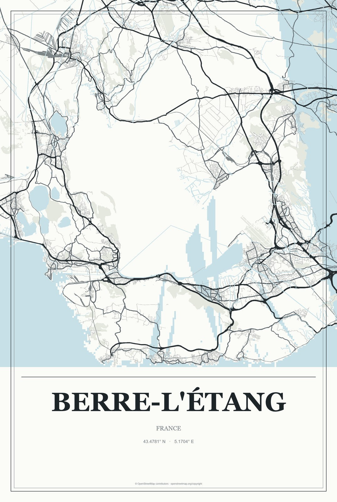 Berre-l'Étang, France City Map Aluminum Sign in Gallery Air style