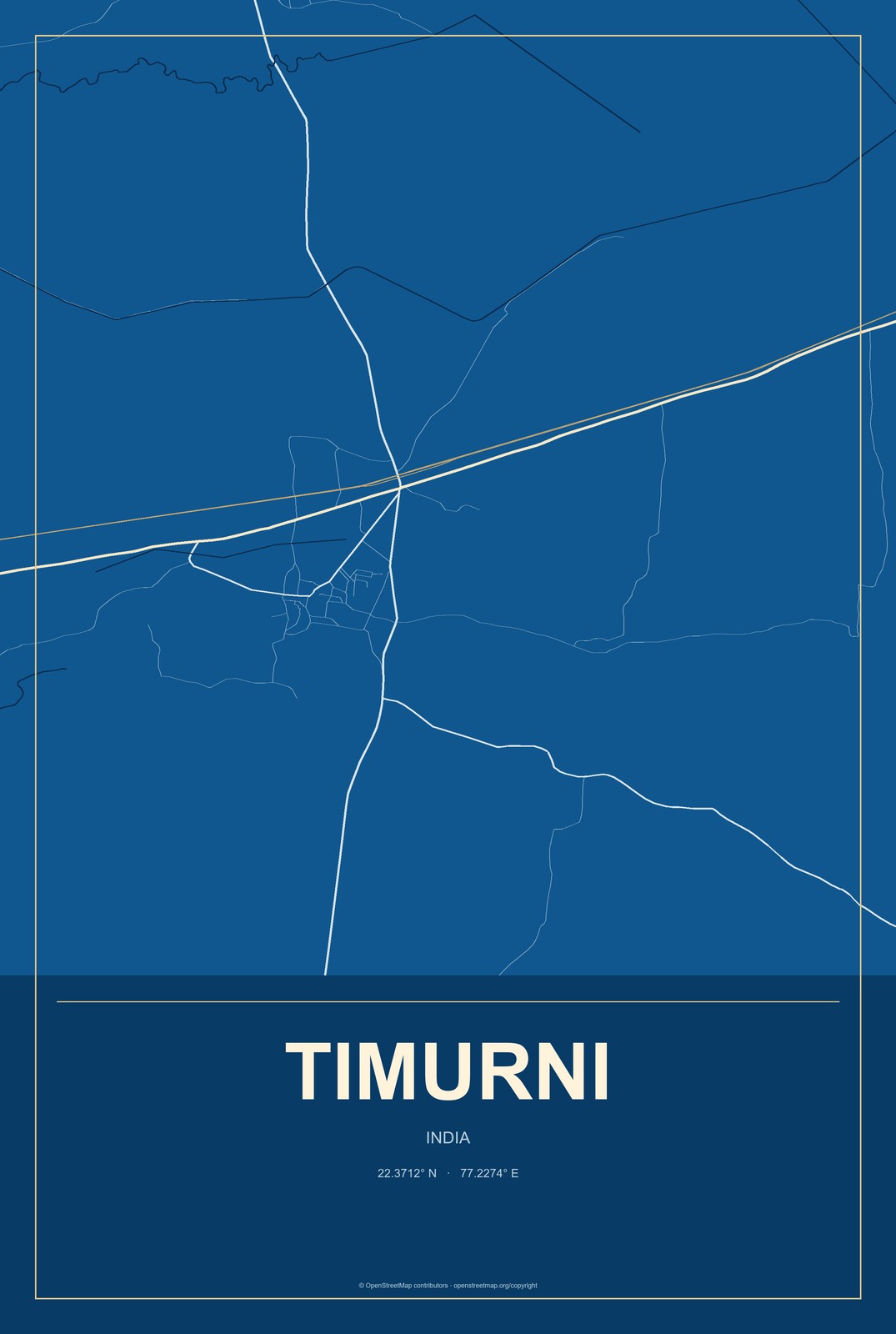 Timurni, India City Map Aluminum Sign in Harbor Cobalt style