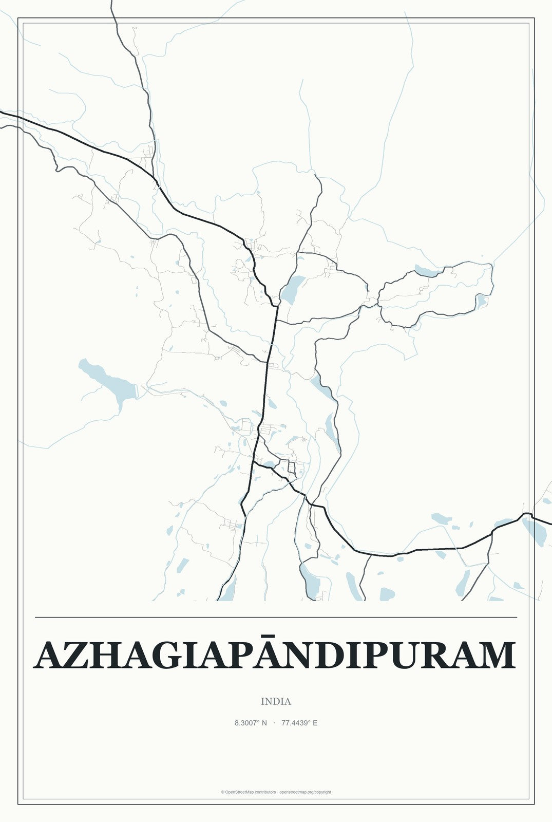 Azhagiapāndipuram, India City Map Aluminum Sign in Gallery Air style