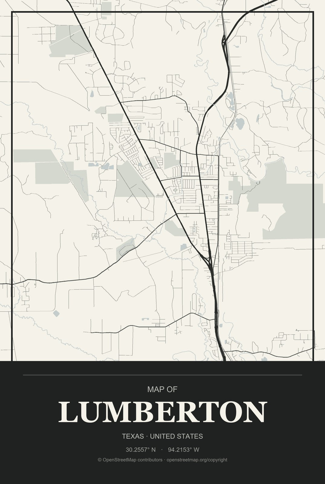 Lumberton, Texas City Map Aluminum Sign in Museum Plaque style