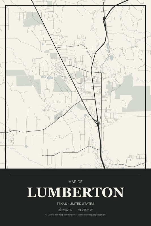 Lumberton, Texas City Map Aluminum Sign in Museum Plaque style