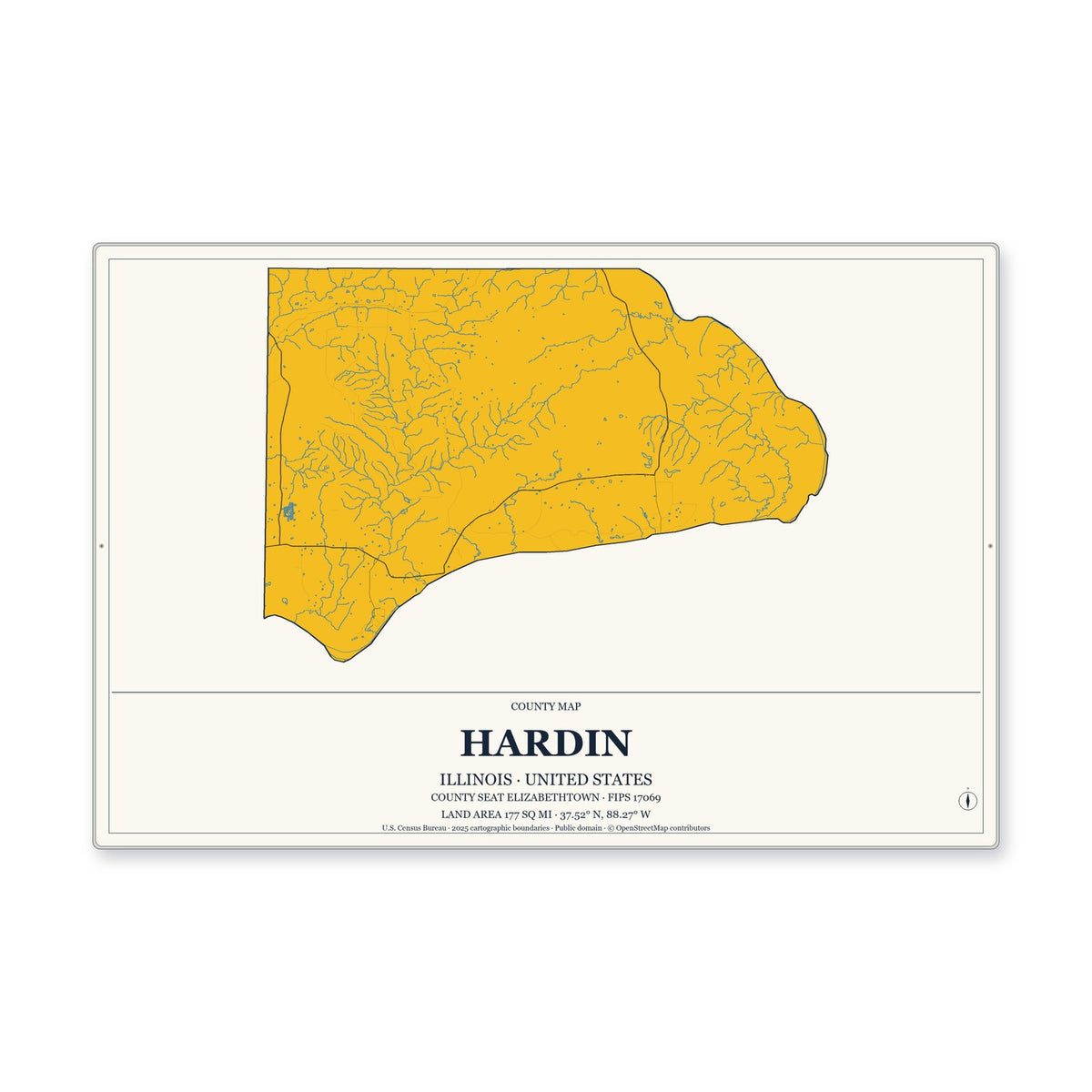 Hardin County, Illinois Map Aluminum Sign in Citrine Modern style