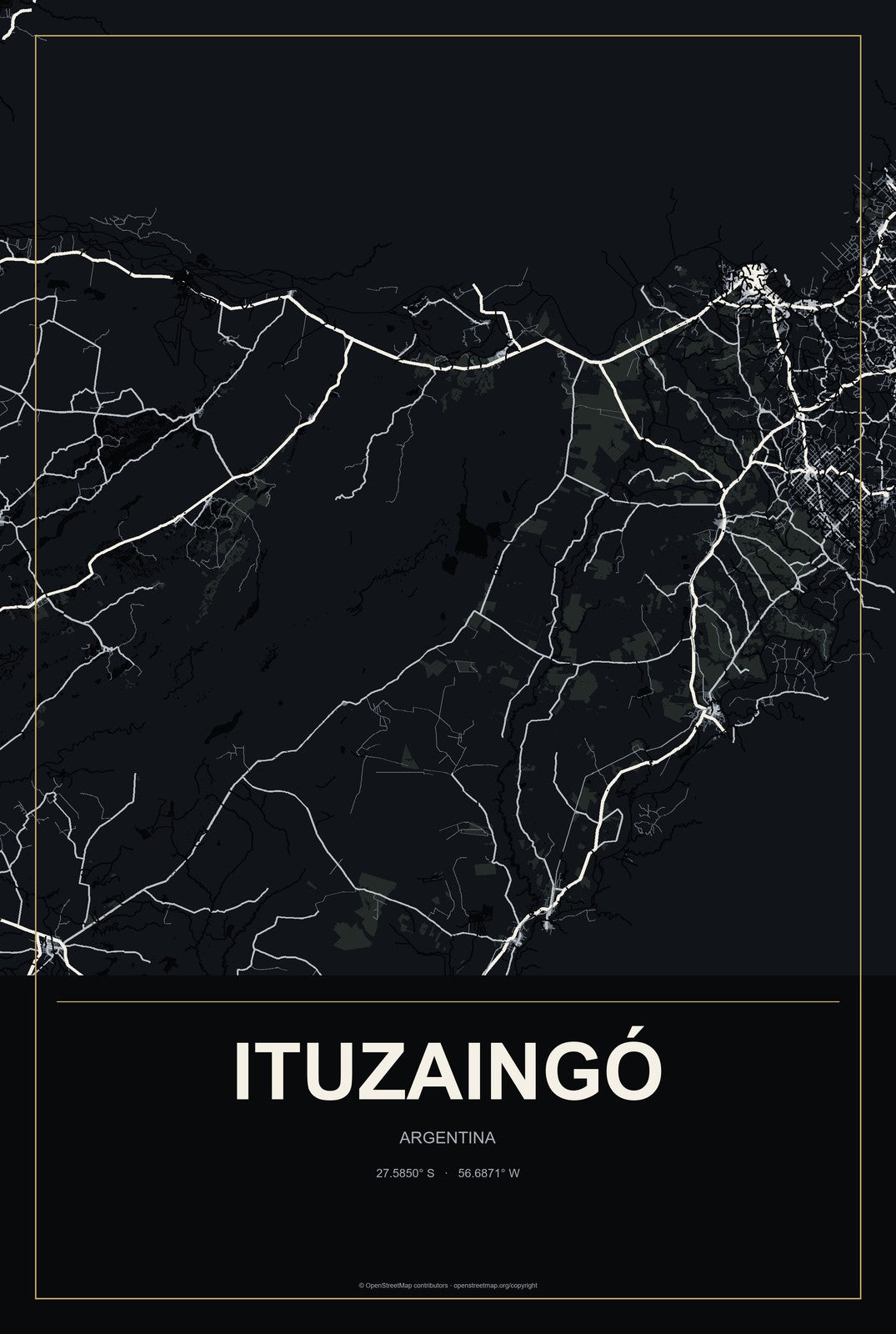Ituzaingó, Argentina City Map Aluminum Sign in Metropolitan Noir style