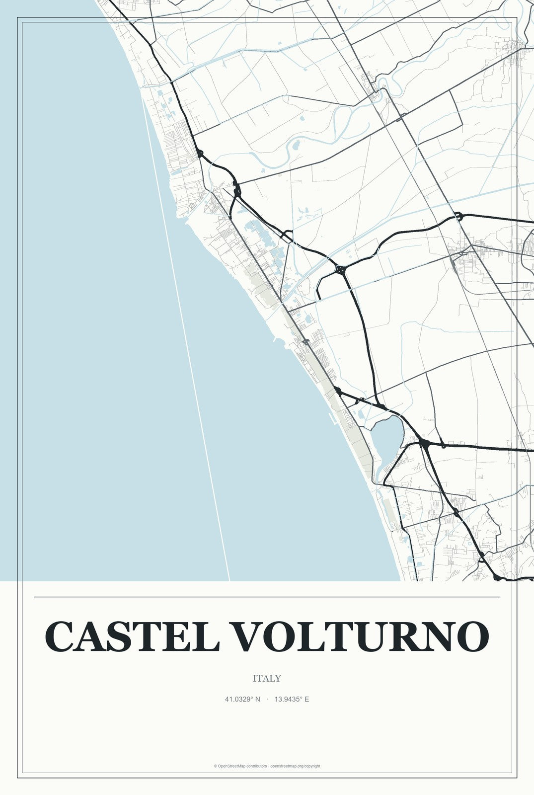 Castel Volturno, Italy City Map Aluminum Sign in Gallery Air style