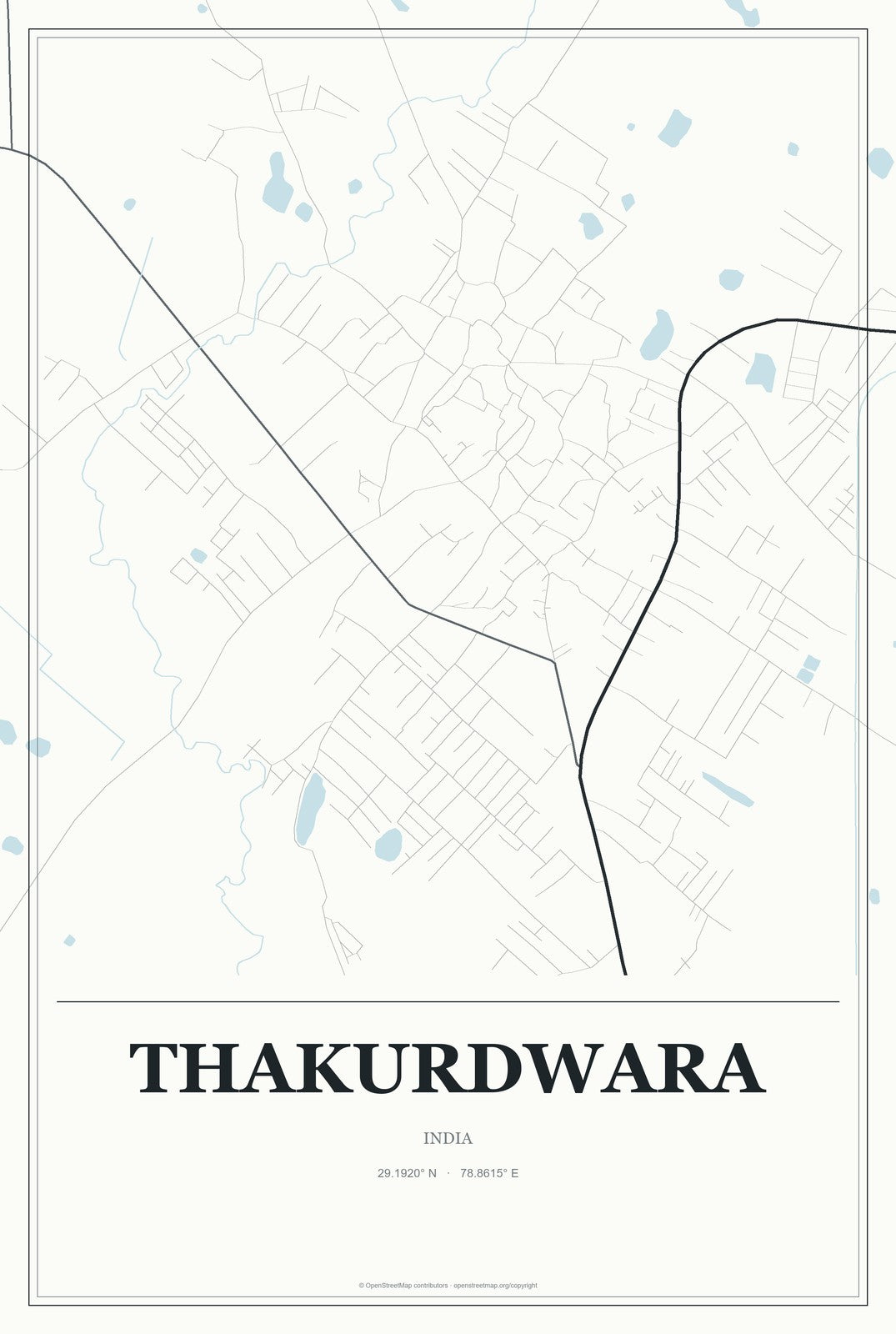 Thakurdwara, India City Map Aluminum Sign in Gallery Air style