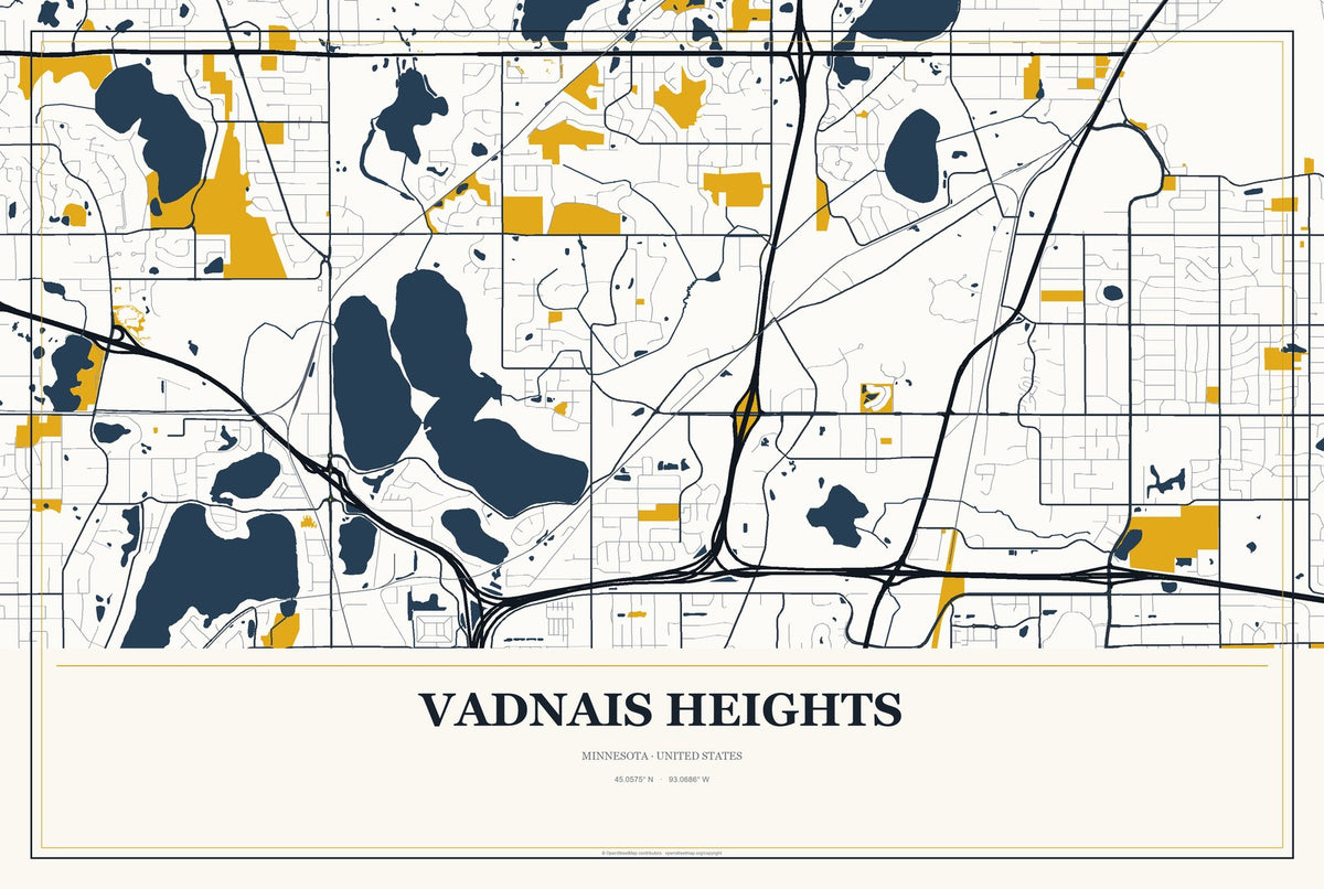 Vadnais Heights, Minnesota City Map Aluminum Sign in Citrine Modern style