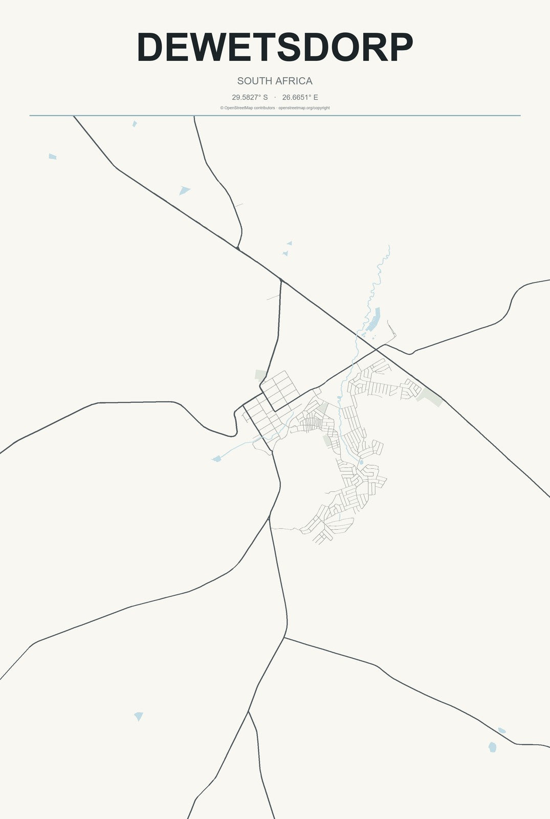Dewetsdorp, South Africa City Map Aluminum Sign in Headline Atlas style