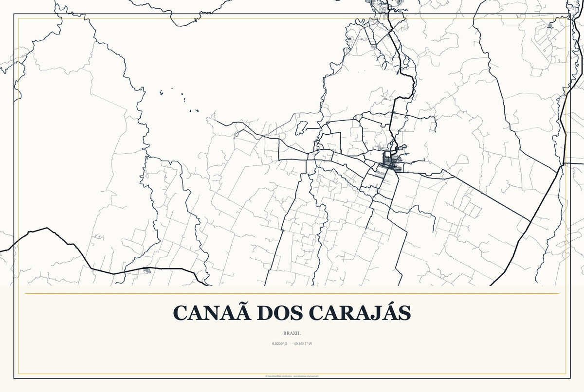 Canaã dos Carajás, Brazil City Map Aluminum Sign in Citrine Modern style