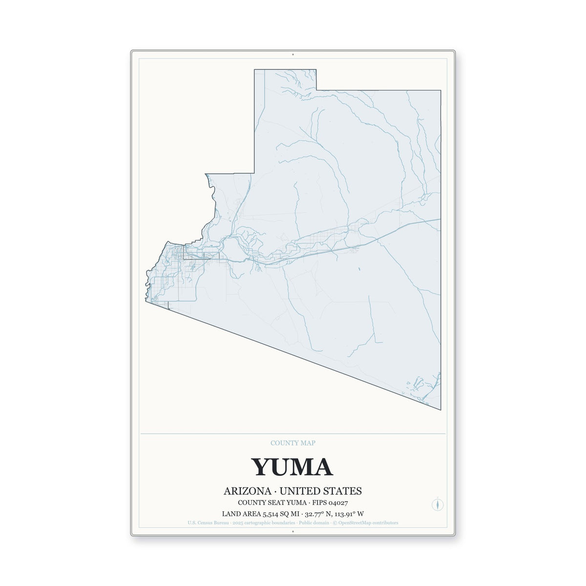 Yuma County, Arizona Map Aluminum Sign in Gallery Air style