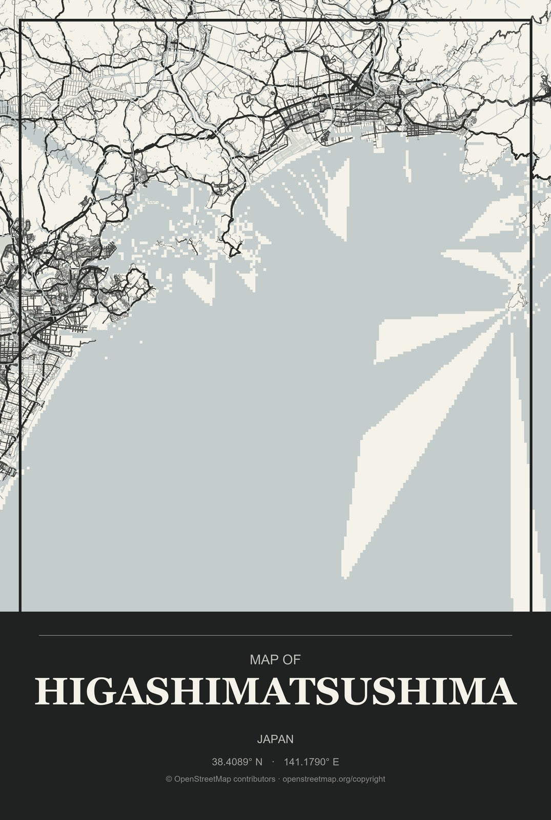 Higashimatsushima, Japan City Map Aluminum Sign in Museum Plaque style