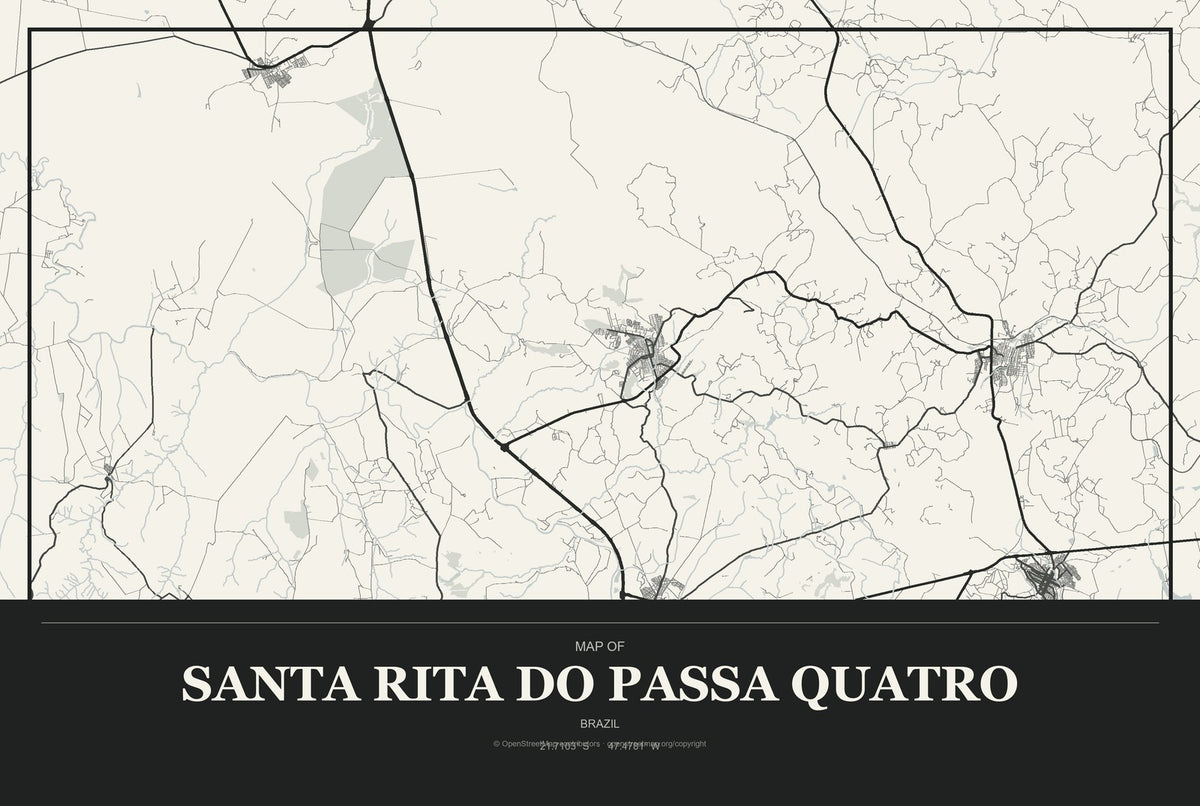 Santa Rita do Passa Quatro, Brazil City Map Aluminum Sign in Museum Plaque style