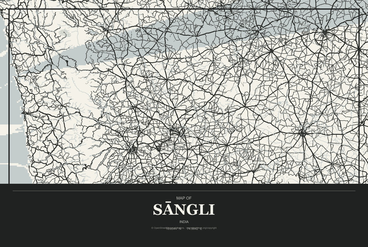 Sāngli, India City Map Aluminum Sign in Museum Plaque style