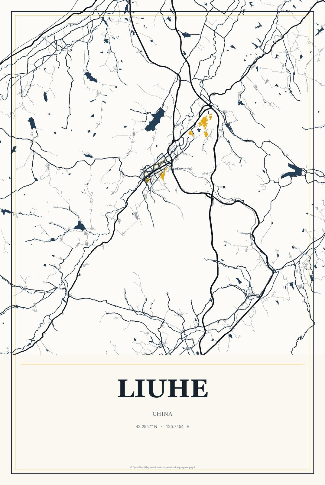 Liuhe, China City Map Aluminum Sign in Citrine Modern style
