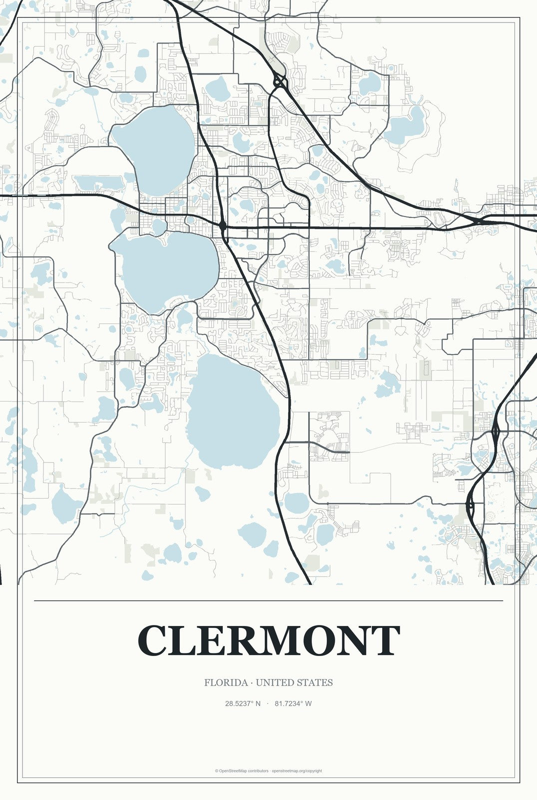 Clermont, Florida City Map Aluminum Sign in Gallery Air style